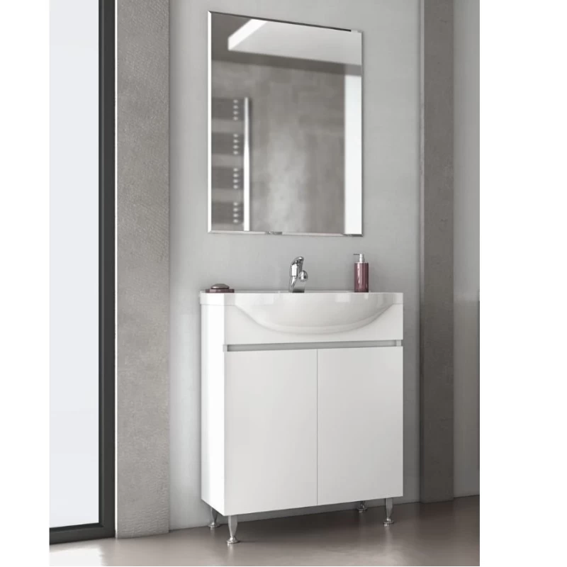 Έπιπλο μπάνιου με 2 Ντουλάπια & Απλό Καθρέφτη Drop Alpha 65 Λευκό (65x33cm)