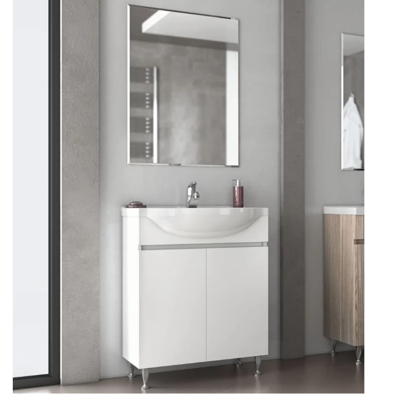 Έπιπλο μπάνιου με 2 Ντουλάπια & Απλό Καθρέφτη Drop Alpha 75 Λευκό (71x33cm)