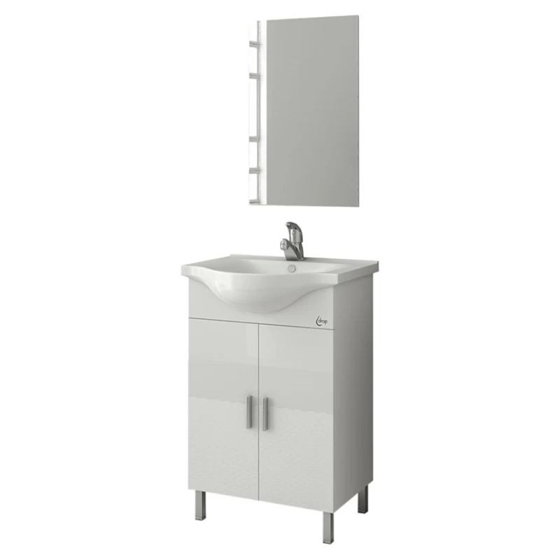 Έπιπλο μπάνιου με 2 Ντουλάπια & Απλό Καθρέφτη Drop Luna 65 Λευκό (60x34cm)