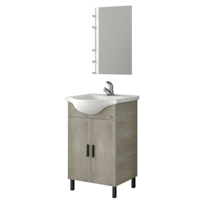 Έπιπλο μπάνιου με 2 Ντουλάπια & Απλό Καθρέφτη Drop Luna 65 Light Beige (60x34cm)