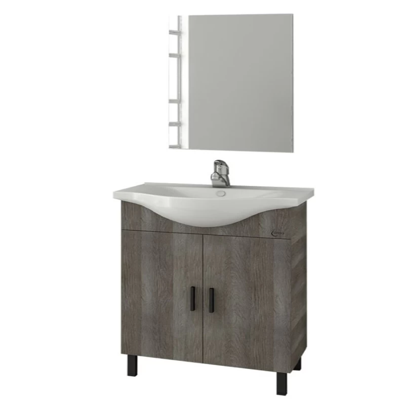 Έπιπλο μπάνιου με 2 Ντουλάπια & Απλό Καθρέφτη Drop Luna 80 Gricio (74.5x34cm)